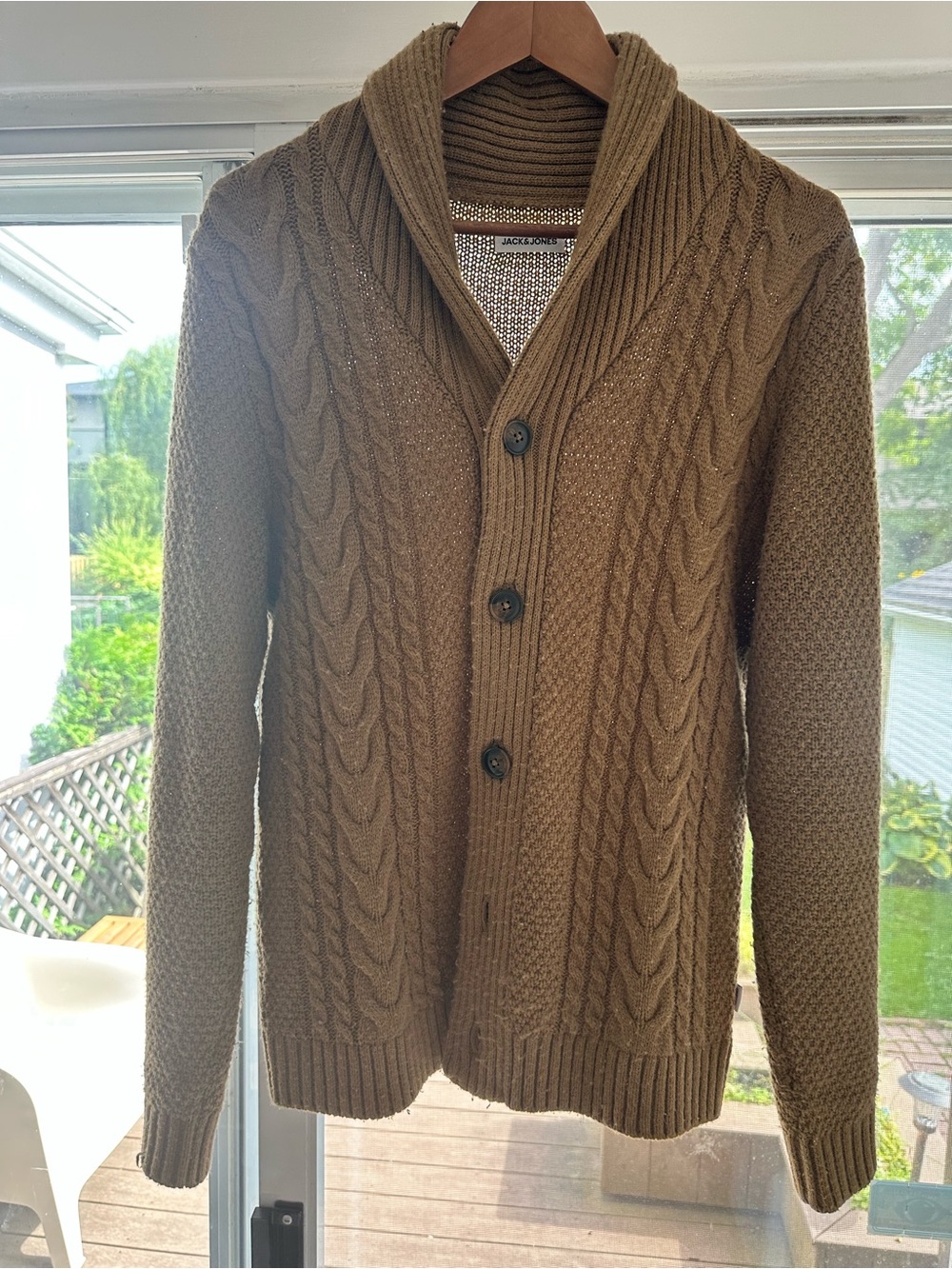 Jack & Jones Shawl Collar Cable Knit Cardigan - Brown